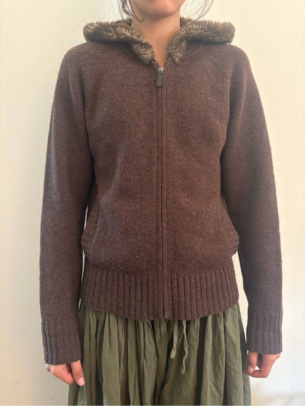 GAP Brown Hoodie with Faux Fur Trim